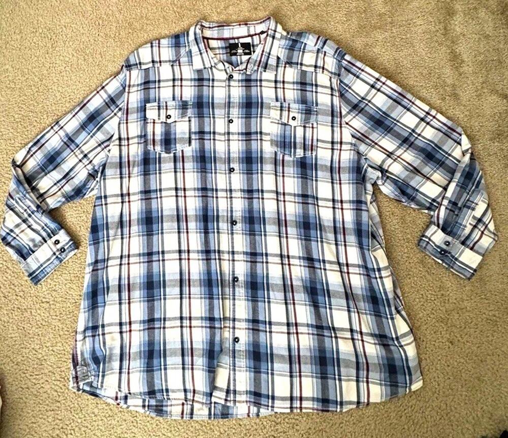 Jeans By Buffalo Mens 4XLT Blue Plaid Flannel Shirt Long Sleeve Button Up Tall